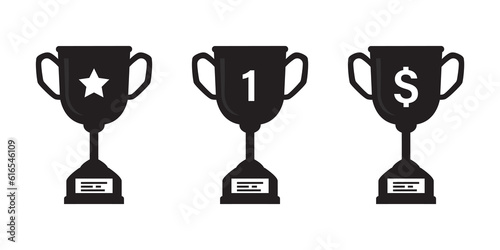 Set of winner cups. Trophy cup icons collection. Awards, prize, first place reward. Monochrome editable set on white background