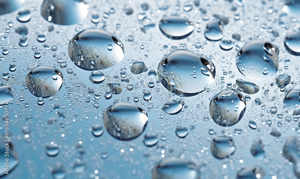a close up of water droplets on a glass surface with a blue sky in the background. generative ai a close up of water droplets on a glass surface with a blue sky in the background. generative ai