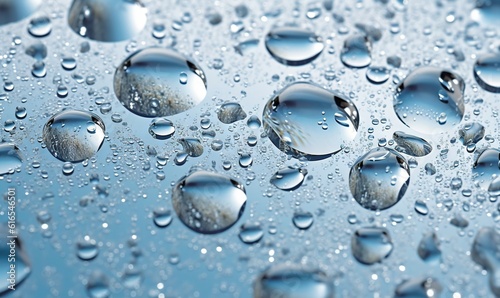  a close up of water droplets on a glass surface with a blue sky in the background.  generative ai