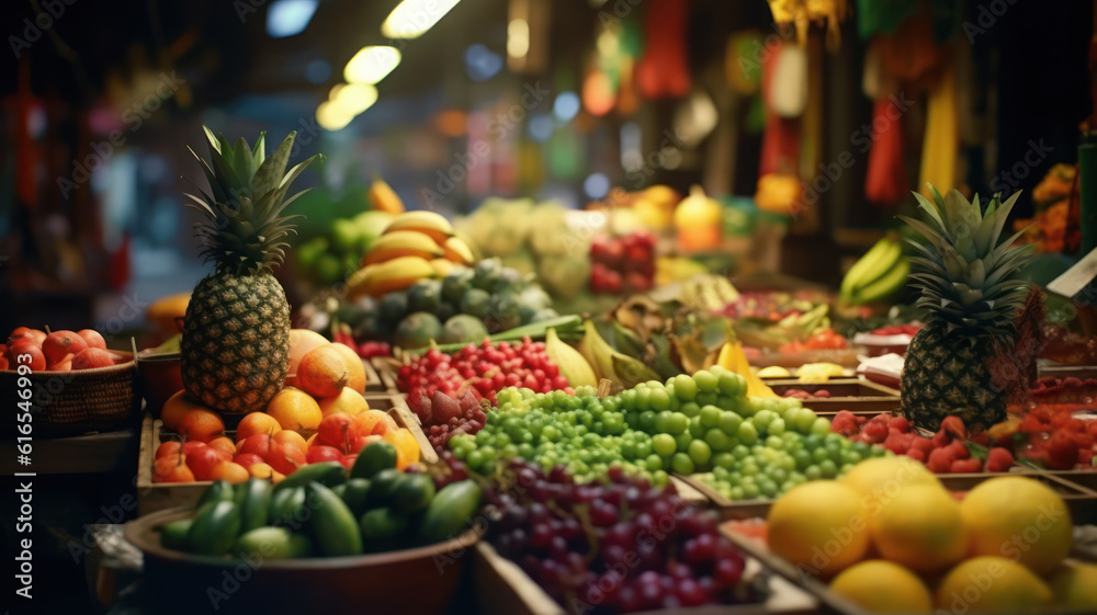 Asian Market Bounty: A vibrant showcase of colorful fruits and vegetables