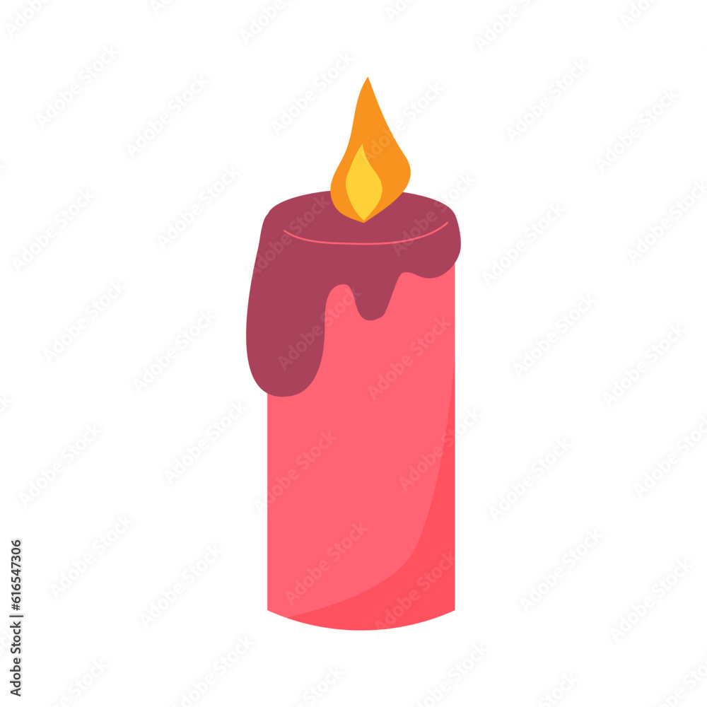 Candle flat vector illustration. Burning decorative pink wax candle Candle flat vector illustration. Burning decorative pink wax candle