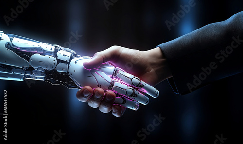 AI, Machine learning, Hands of robot and human touching on big data network connection background, Science and artificial intelligence technology, innovation and futuristic © Edge of Art 