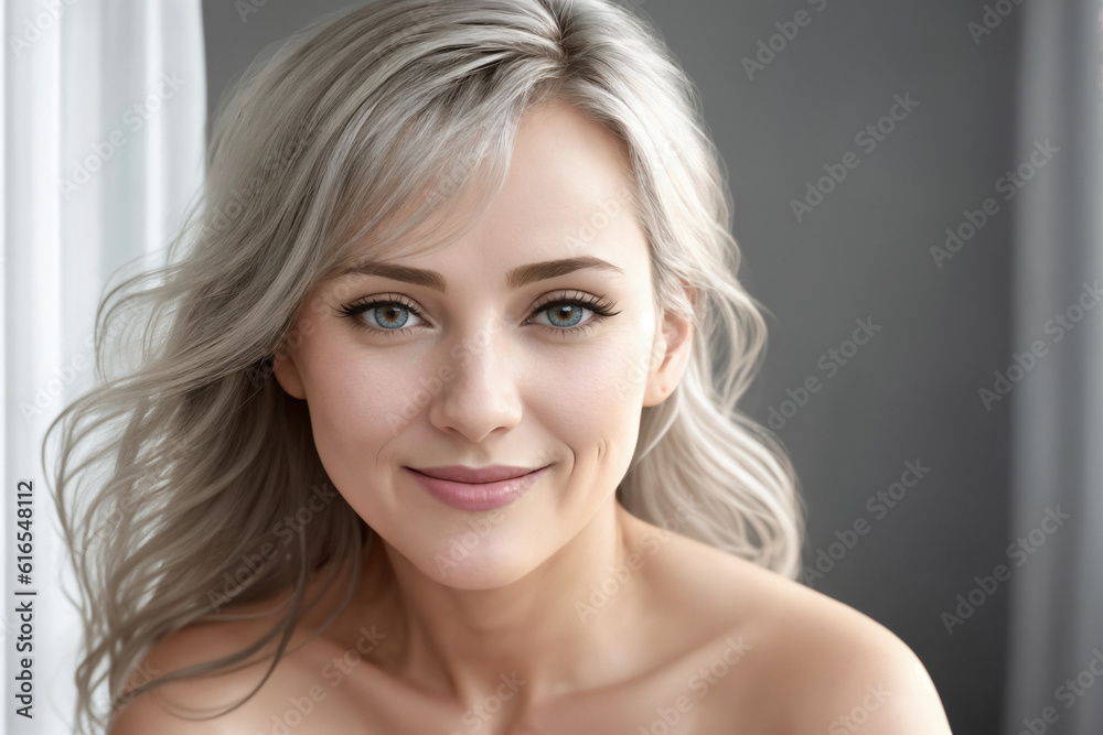 Portrait of a beautiful woman near window in a bedroom, face close-up. Generative AI. Portrait of a beautiful woman near window in a bedroom, face close-up. Generative AI.