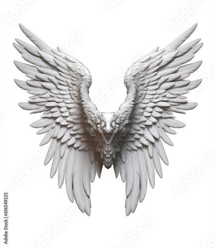 Pair of white wings and feathers isolated on transparent background, angel/bird/stone style, Generative AI
