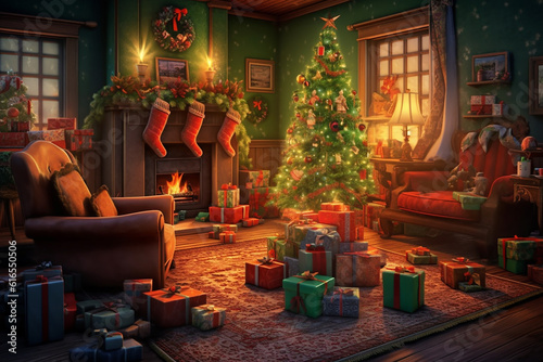 christmas tree in room Ai generative