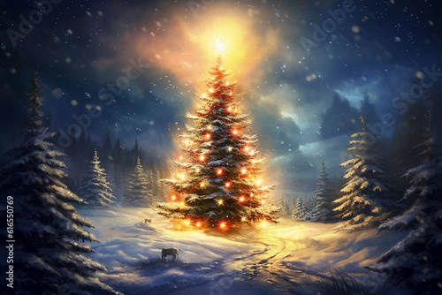christmas tree in the night Ai generative
