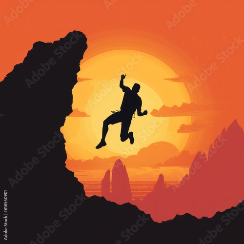 silhouette of man climbing ladder and sunset