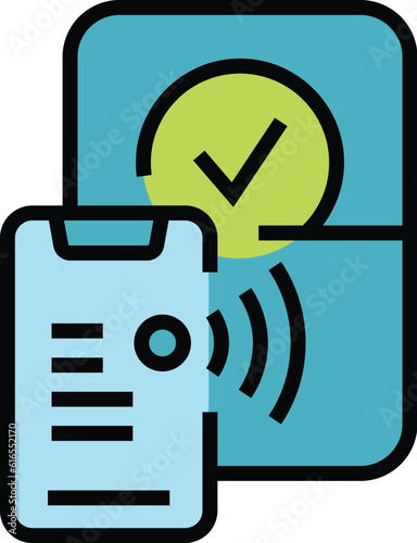 Subway smartphone ticket pay icon. Outline Subway smartphone ticket pay vector icon for web design isolated on white background color flat