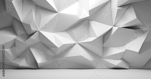 A white and gray space with 3d wall paper, in the style of distorted and fractured. Illustration AI Generative.