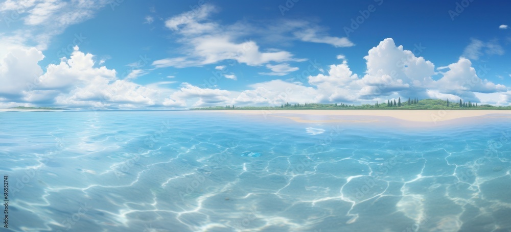 Blue tropical beach background. Illustration AI Generative.
