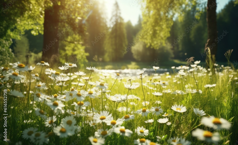 Obraz premium Chamomile summer meadow. Illustration AI Generative.