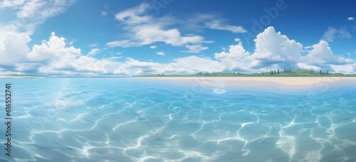 Blue tropical beach background. Illustration AI Generative. © olegganko