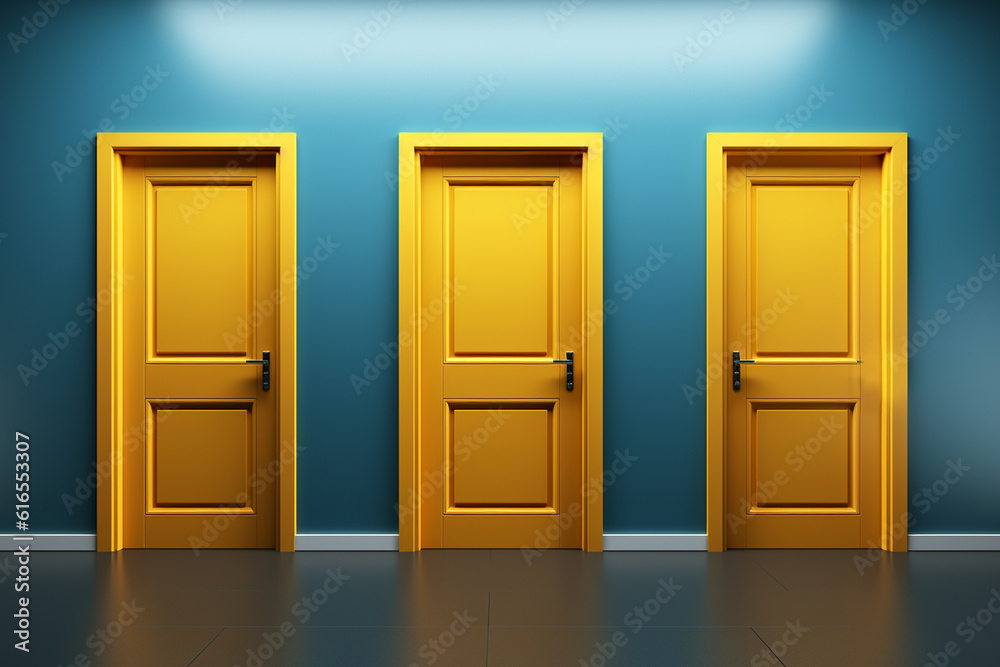 open door to the light, three closed doors, Generative AI open door to the light, three closed doors, Generative AI