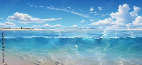 Blue tropical beach background. Illustration AI Generative.