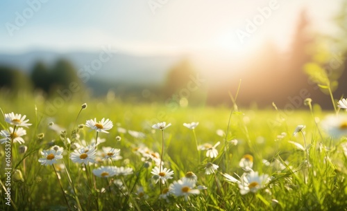 Chamomile summer meadow. Illustration AI Generative.