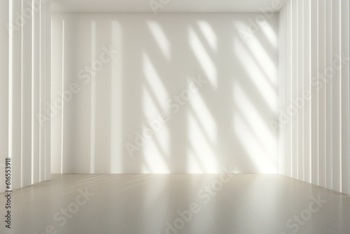Lighting and shadows from large white windows and wooden floor in a modern living room, Illustration AI Generative.