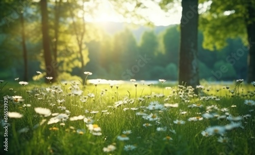 Chamomile summer meadow. Illustration AI Generative.