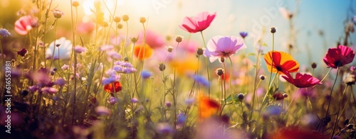 Summer colorful meadow. Illustration AI Generative.