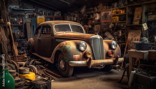 Carro antigo em oficina mecânica © Pedro