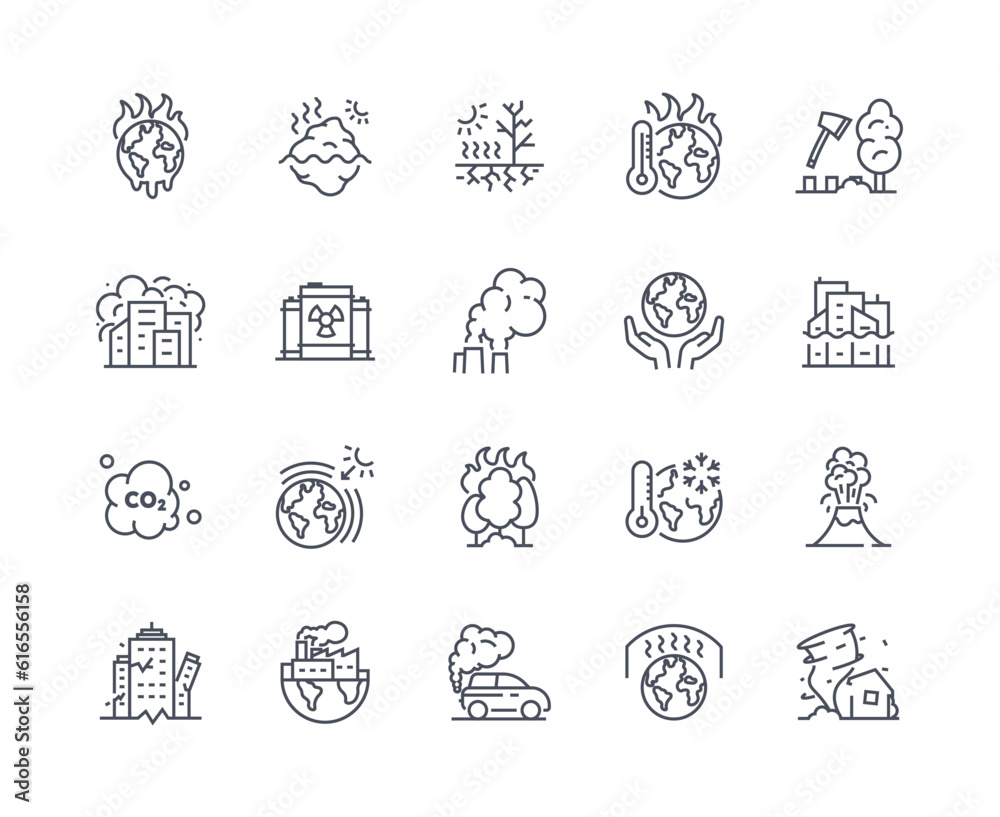 Climate change icons vector outline