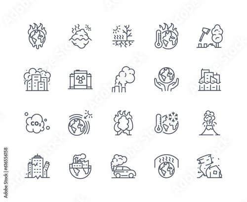 Climate change icons vector outline