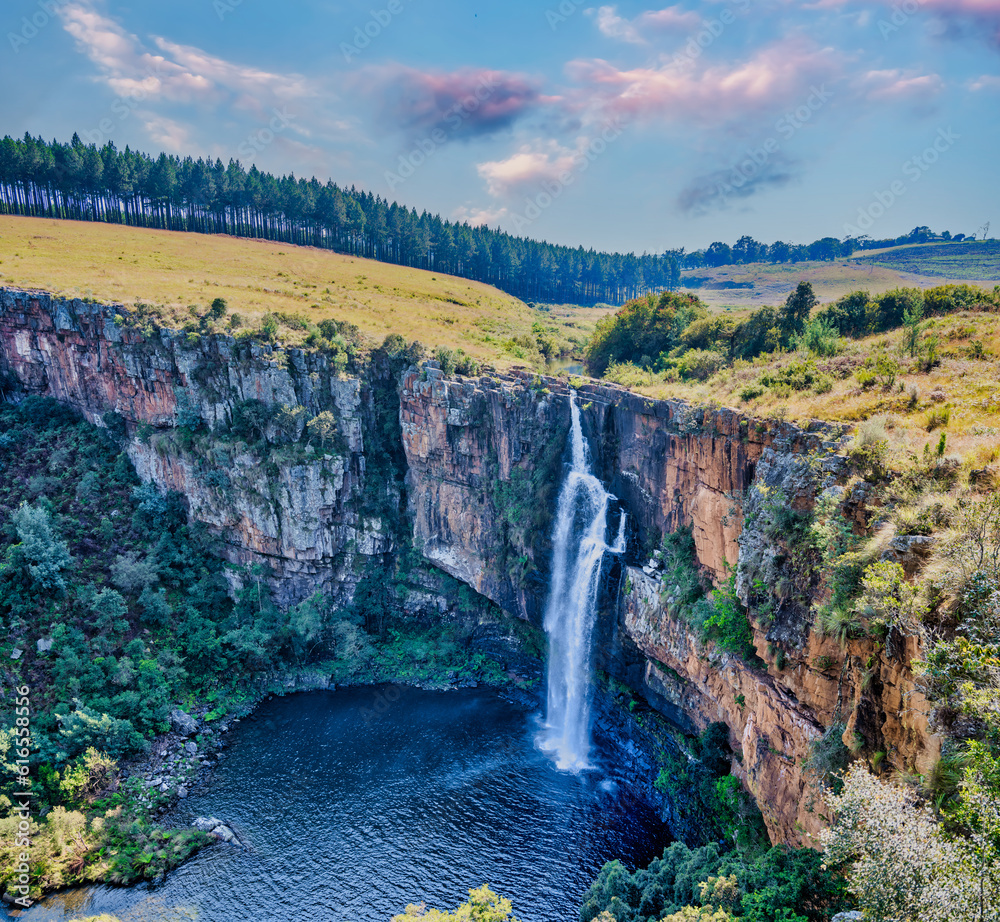 Wide angle shot of Berlin Falls in Graskop, Panorama Route, Mpumalanga, South Africa