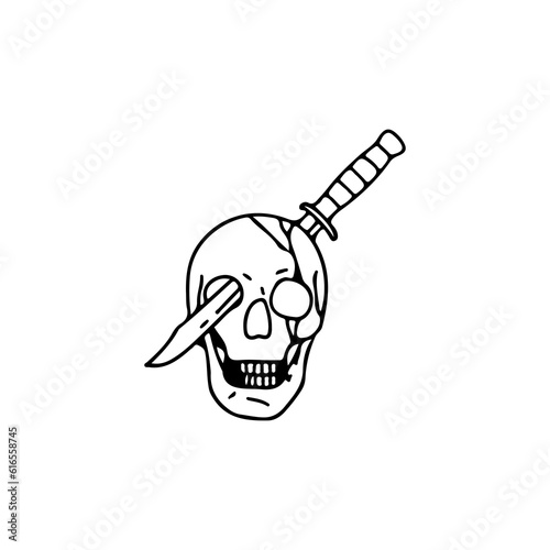vector illustration of knife impaled skull