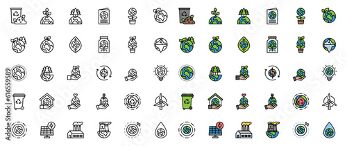 Earth Day Ecology and Environment Icon set. Nature Renewable Energy Icons. Eco Friendly Outline Vector Icon Sign 
