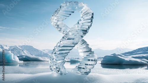 Abstrakte Darstellung einer DNA(deoxyribonucleic acid)-Doppelhelix aus Eis. photo