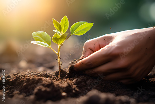 Sustainable Growth: Person Planting Seedling - Generative AI