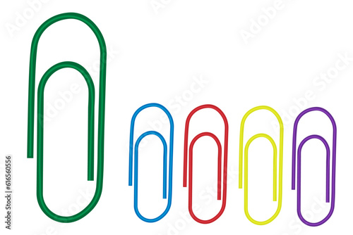 colorful paper clips isolated on white, vector illustration.
