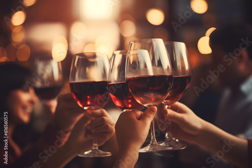 Joyful Celebration with Close Friends - Close-Up Wine Glasses - Generative AI