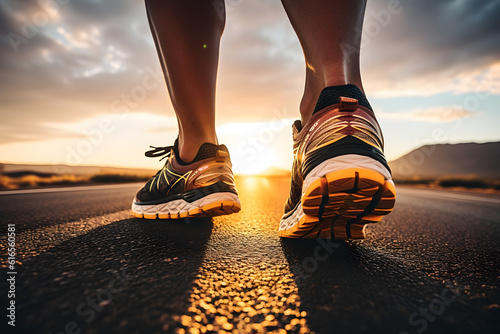 Active Athlete Running on Street at Sunrise - Generative AI