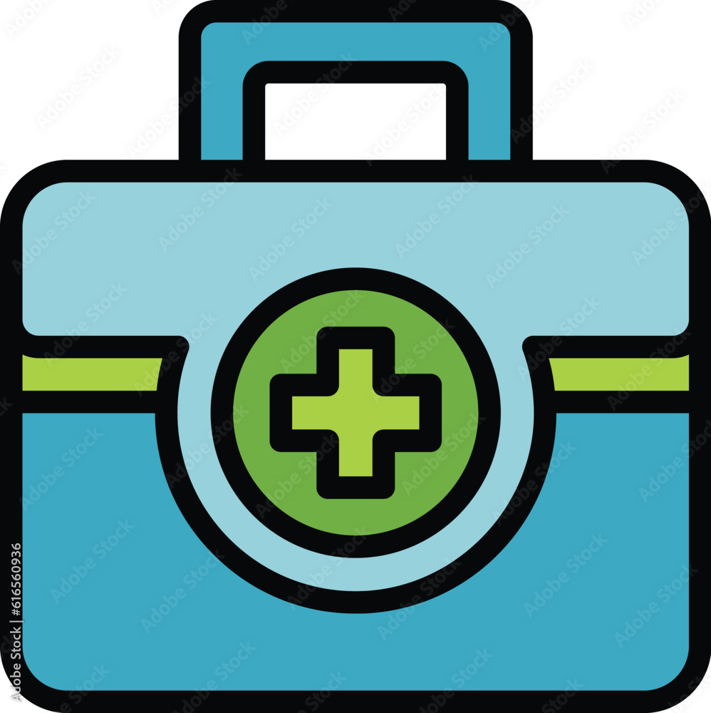 Obraz premium Campsite first aid kit icon. Outline Campsite first aid kit vector icon for web design isolated on white background color flat