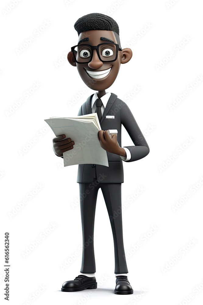 Black Male Accountant Isolated White Background Handsome With Copyspace Generative AI
