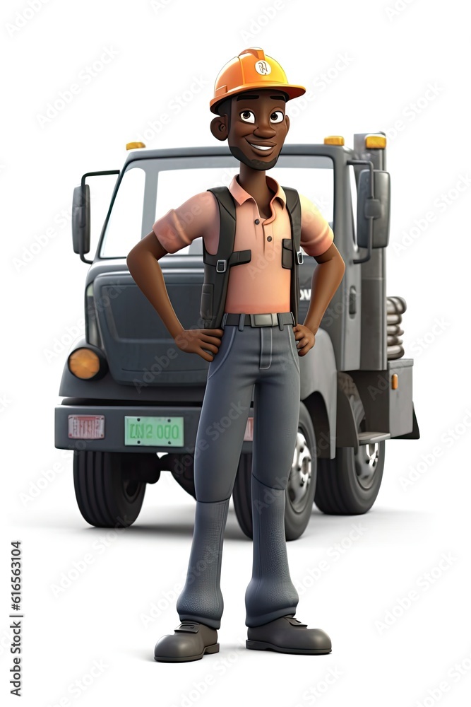 Black Man Industrial Truck Operator Isolated White Backdrop Charming With Copy Space Generative AI