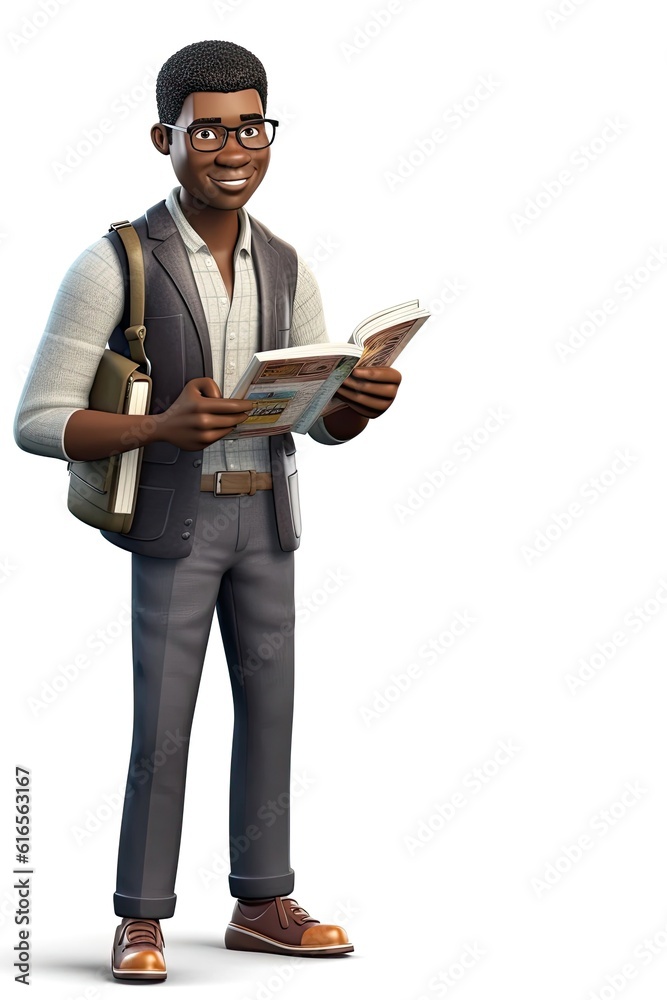 Black Male Journalist Isolated White Backdrop Good Looking With Copy Space Generative AI