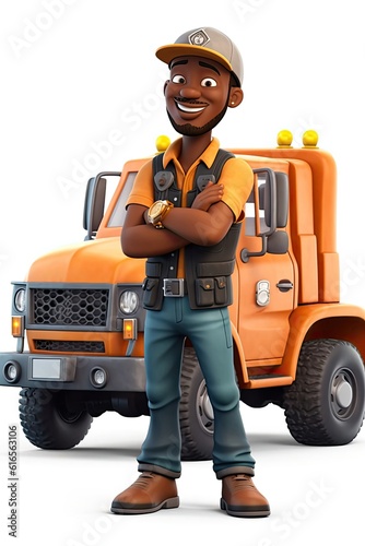 Black Man Industrial Truck Operator Isolated White Backdrop Handsome With Copy Space Generative AI