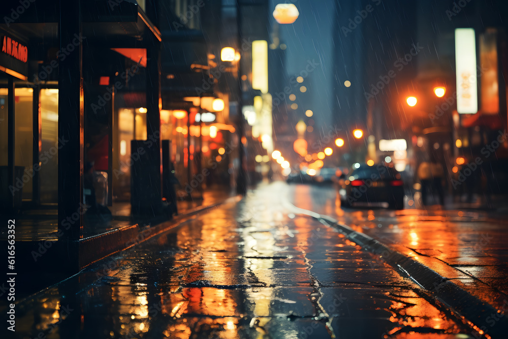 Abstract Motion Blur of Busy Night Street in Rain - Generative AI
