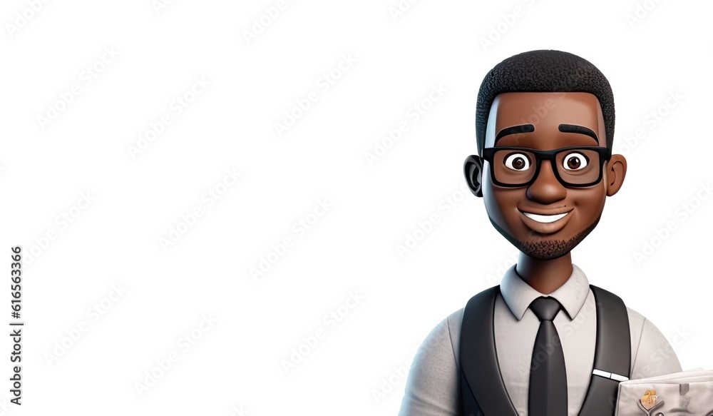 Black Man Office Clerk Isolated White Background Handsome With Copyspace Generative AI Black Man Office Clerk Isolated White Background Handsome With Copyspace Generative AI