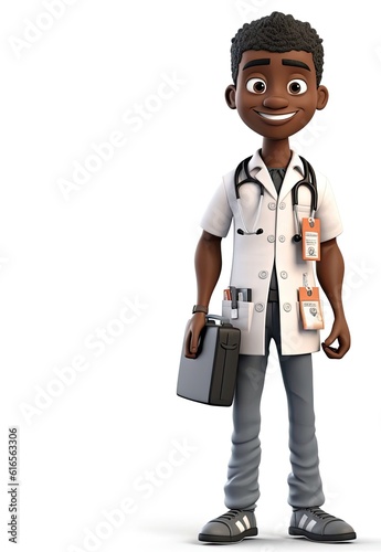 Black Man Medical Assistant Isolated White Background Handsome With Copy Space Generative AI