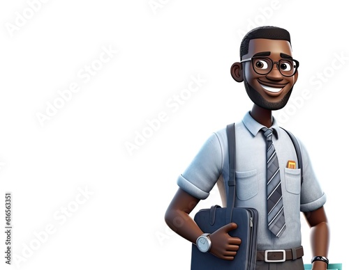 Black Man Office Clerk Isolated White Backdrop Good Looking With Copy Space Generative AI