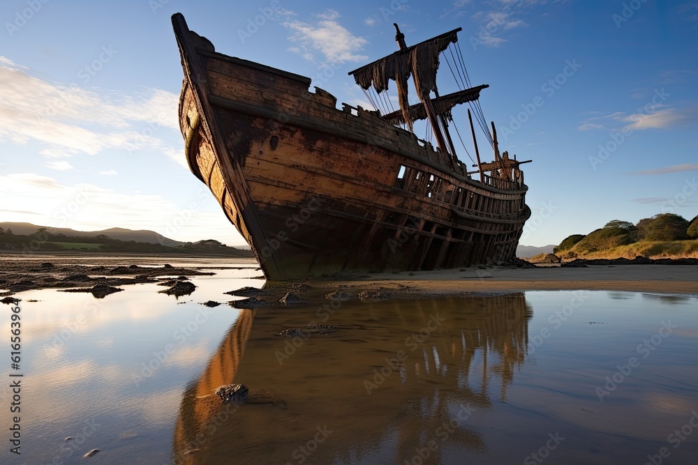 a shipwreck on a beach