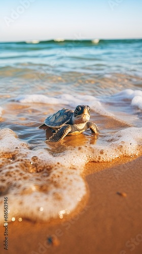 Valokuva a baby turtle on the beach