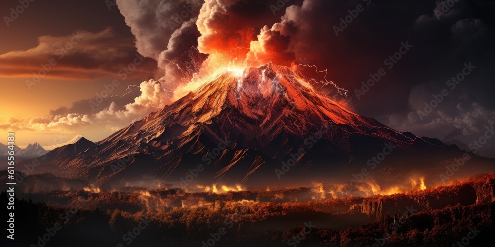a volcano erupting with smoke and clouds