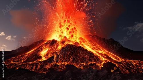 Canvastavla a volcano erupting with lava