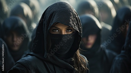 a woman wearing a black veil photo