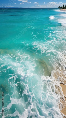 Top Down View of a Stormy Sea with Clean Blue & Cyan Water. Drone Shot. Generative AI.