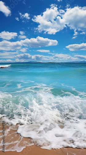 Top Down View of a Stormy Sea with Clean Blue & Cyan Water. Drone Shot. Generative AI.