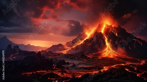 a volcano erupting with lava coming out of the mountains